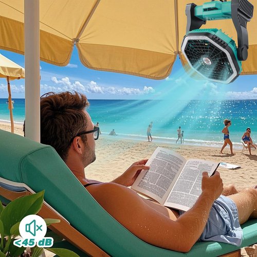 Roykaw Portable Fan for Travel, 10400 mAh Rechargeable Camping Fan, Cordless Battery Powered Fan with Led Light, with Handle, Hang Hook, Fishing, Green