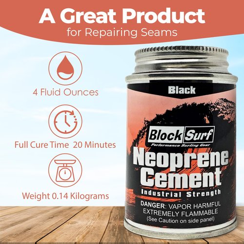 BLOCKSURF Neoprene Cement for Wetsuit Repair | Industrial Strength Adhesive 4 fl oz | Quick-Drying, Flexible & Durable | Ideal for Wetsuits, Gloves, Booties & More