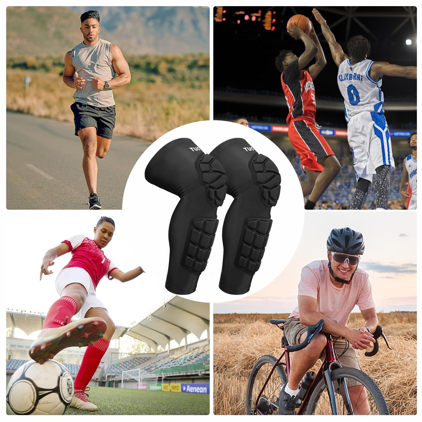 TIAXU TIAXU Padded Knee & Shin Guards Calf Pads Protector Compression Leg Sleeve Knee Brace for Football Basketball Volleyball Soccer Baseball for Youth Adult (1 Pair)