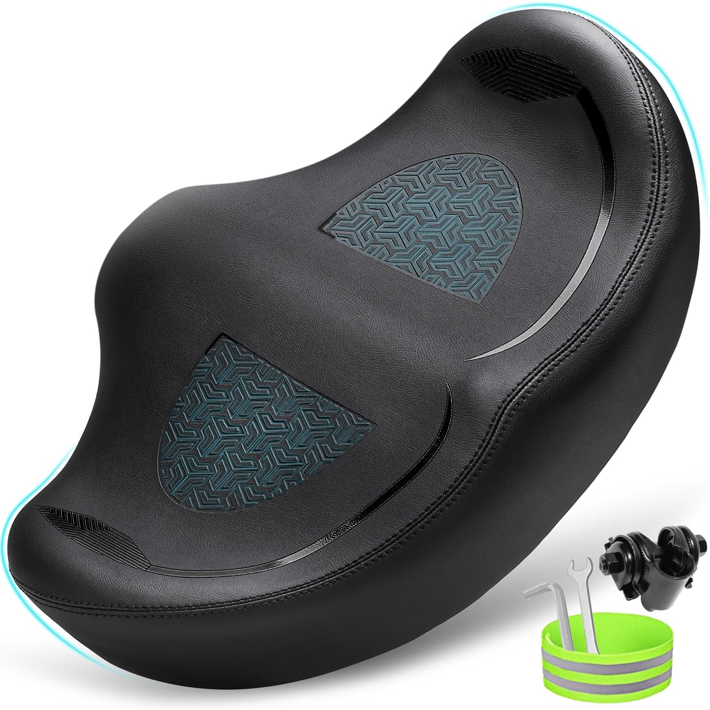 CDYWD Noseless Oversized Bike Seat for Men Women Comfort, Extra Wide Padded Bicycle Seat Cushion, Large Comfortable Bike Saddle for Peloton, Stationary Exercise Bike, Beach Cruiser, City Bike, Ebike