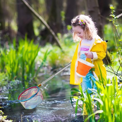 Kids Fishing Net, 2 Pack Thickened Telescopic Fishing Landing Net with Aluminum Pole Handle for Kids, Collapsible Bucket Kids Sand Pail, Fishing Net Butterfly Nets for Kids, Outdoor Playing, Blue