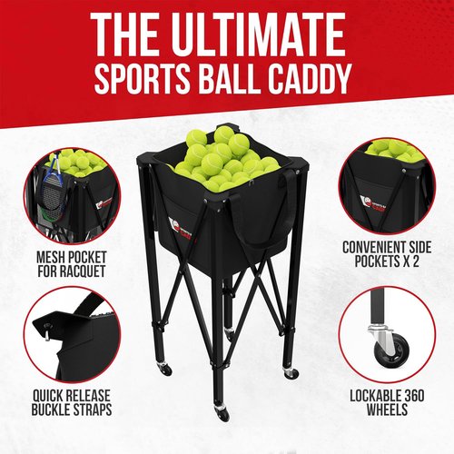 [2-in-1 Set] Tennis & Pickleball Hopper with Pickup Tube – Pickleball Caddy with Collapsible Metal Frame Ball Basket and Wheels & Carry Case – 120 Tennis Balls or 100 Pickleball Ball Holder