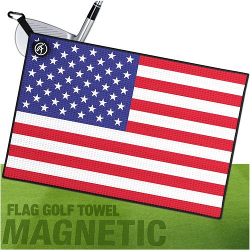 American Flag Magnetic Golf Towel with Clip – 24"x16" Premium Microfiber USA Golf Towels for Golf Bags, Cart or Club – Large Magnet Golf Rag & Accessories – Gift for Men, Dad, Women, Golfers