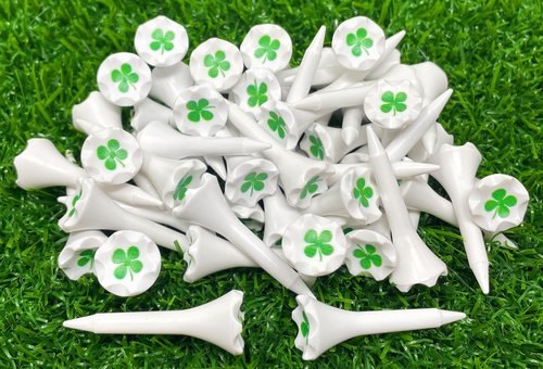 NorthPointe 1 ½” Plastic Golf Tees – Short Tees for Irons, Par Threes, Hybrids, and Driving Range - Pack of 50 or 100 Bulk in High Visibility White Durable Plastic (50, Shamrock, 1 1/2)