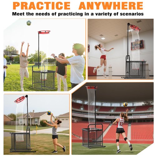 Volleyball Setter Training Equipment, Volleyball Setter Trainer Net with 2 Target Hoop Size,13 Heights & 6 Angles Adjustable, Serving Spiking Drills System with Ball Collection Bag