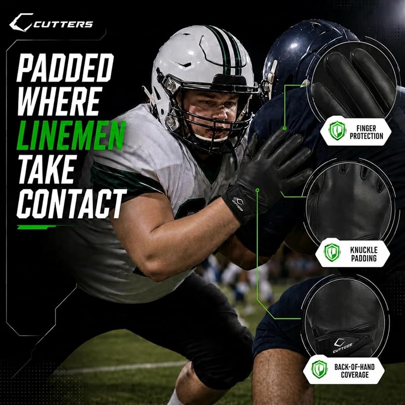 Cutters Force 6.0 Padded Football Gloves for Linemen - Black, Medium