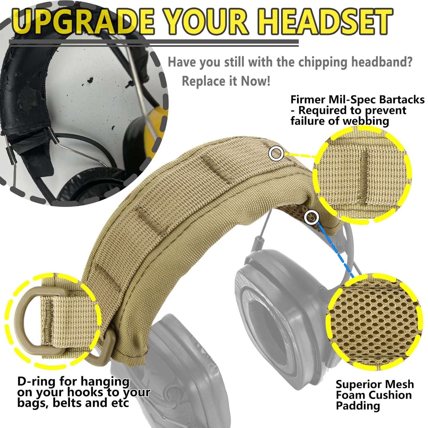 PROHEAR HC01 Headset Cover Tactical Advanced Earmuffs Modular Cover Fit for 3M WorkTunes Peltor Howard Leight Impact Walkers Razor - Desert