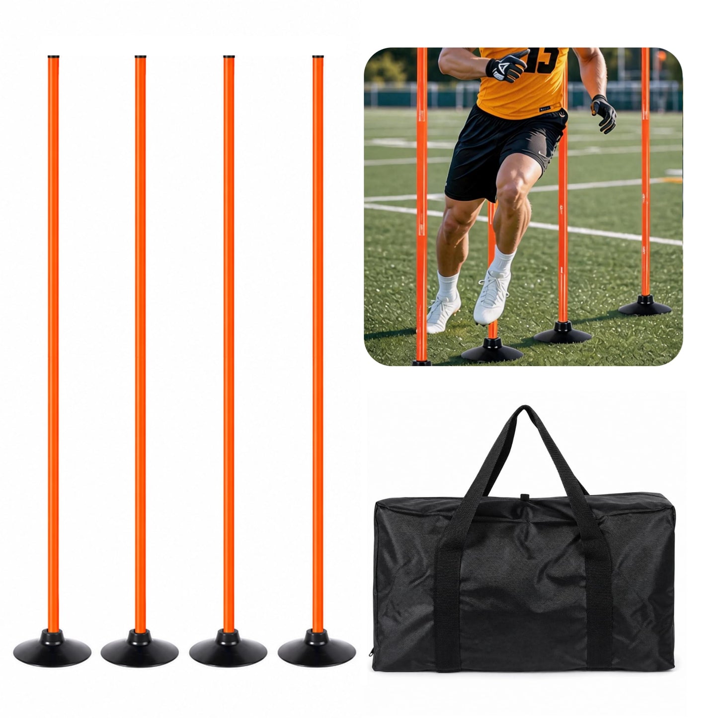 CTYYPYUYU Soccer Agility Training Poles, 5 FT Adjustable Speed and Agility Training Equipment, Rubber Bases, 4 Pack (Orange)