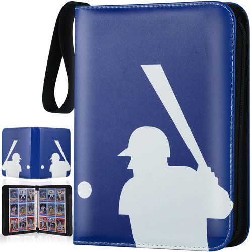 CECOKESO Trading Card Binder with Sleeves, Sports Card Binder Collectible Trading Card Albums with 50 Removable Sleeves (Blue, 9 Pocket)