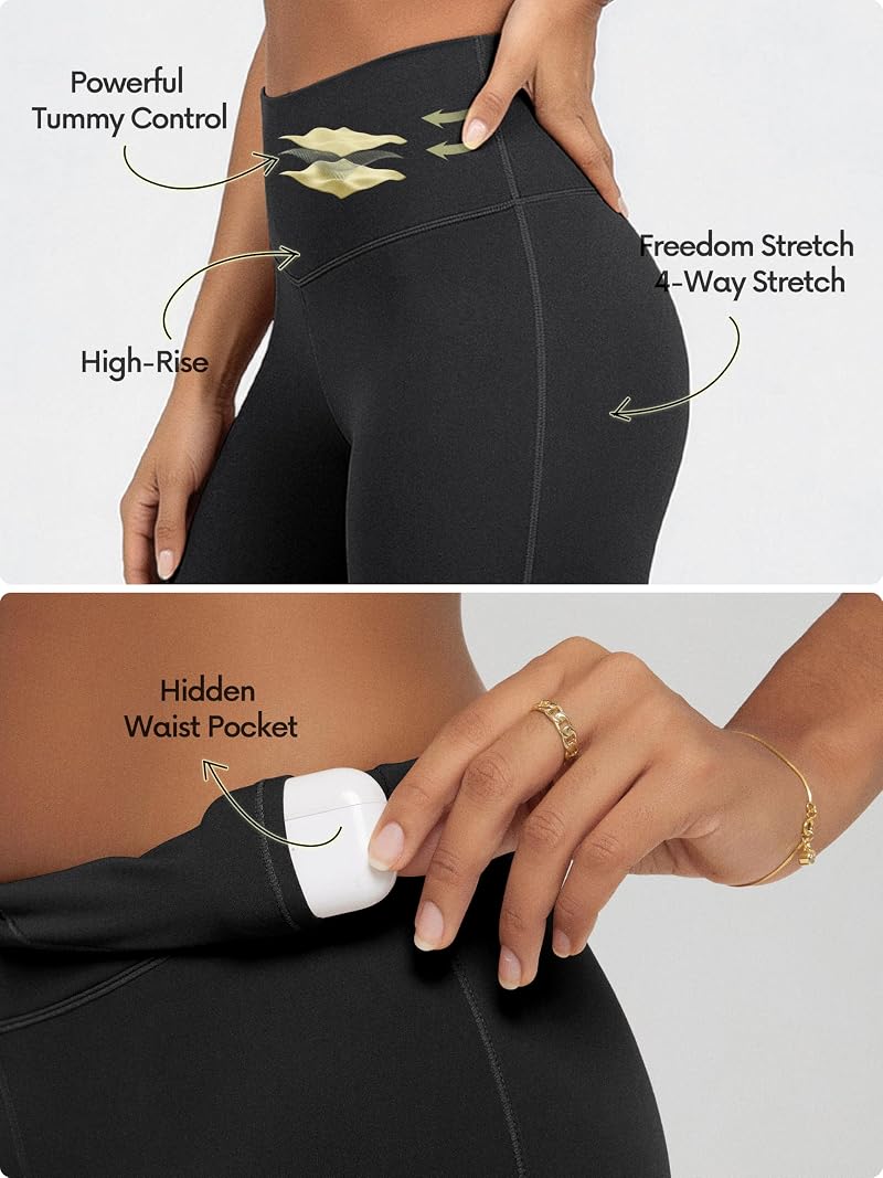 ODODOS 2.0 High Waist Tummy Control Bootcut Yoga Pants with Inner Pocket - Black, 31" Regular