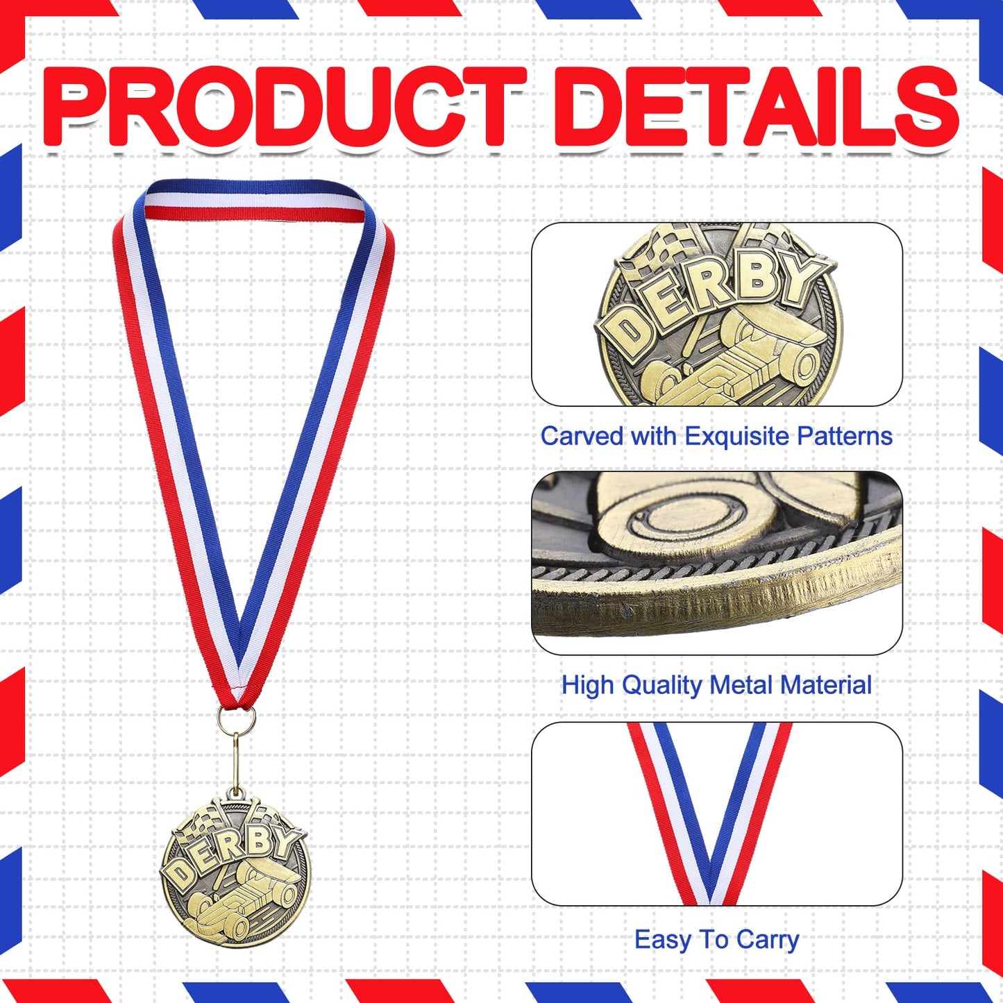 Quelay 30 Pcs Scout Race Derby Medals 2" Derby Race Car Show Trophy Award Prizes Winner Medals with Neck Ribbon for Scout Winner Champion Event Tournament Gifts