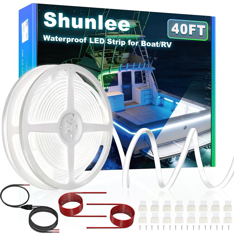 40ft White LED Boat Lights IP67 COB Waterproof Marine Lighting - SHUNLEE Variation: 40FT-White