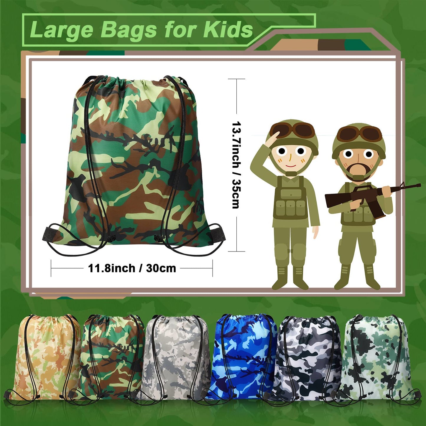 Frienda 14 Pieces Boy Camouflage Drawstring Bag Paintball Camping Birthday Party Supplies Goodie Camouflage Drawstring Travel Pouch Sacks Bags for Candy Party Favors