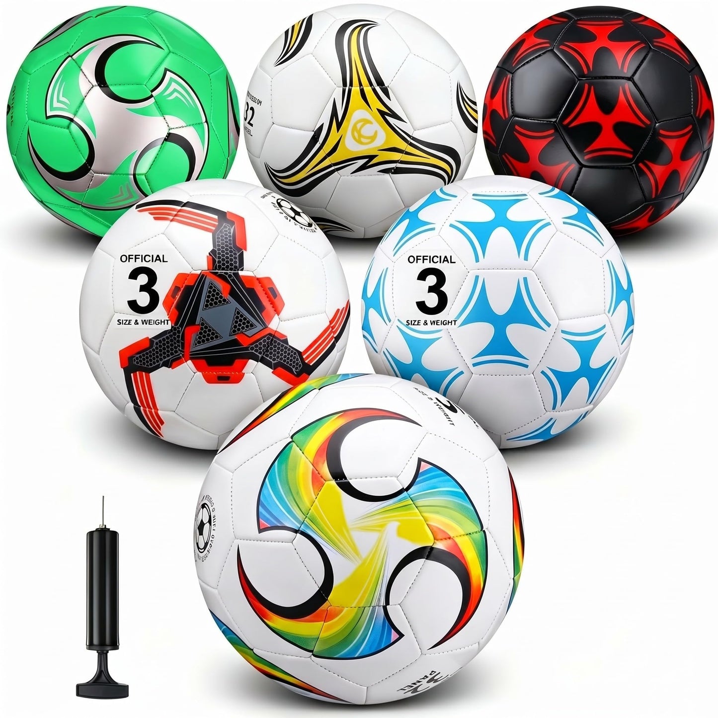 Deekin 6 Pcs Soccer Ball Bulk with Pump Needle Size 5/4/3 Deflated Official Soccer Ball for Indoor Outdoor Sport Training Practice Accessories for Child Teen Adult Game Training(Size 3)