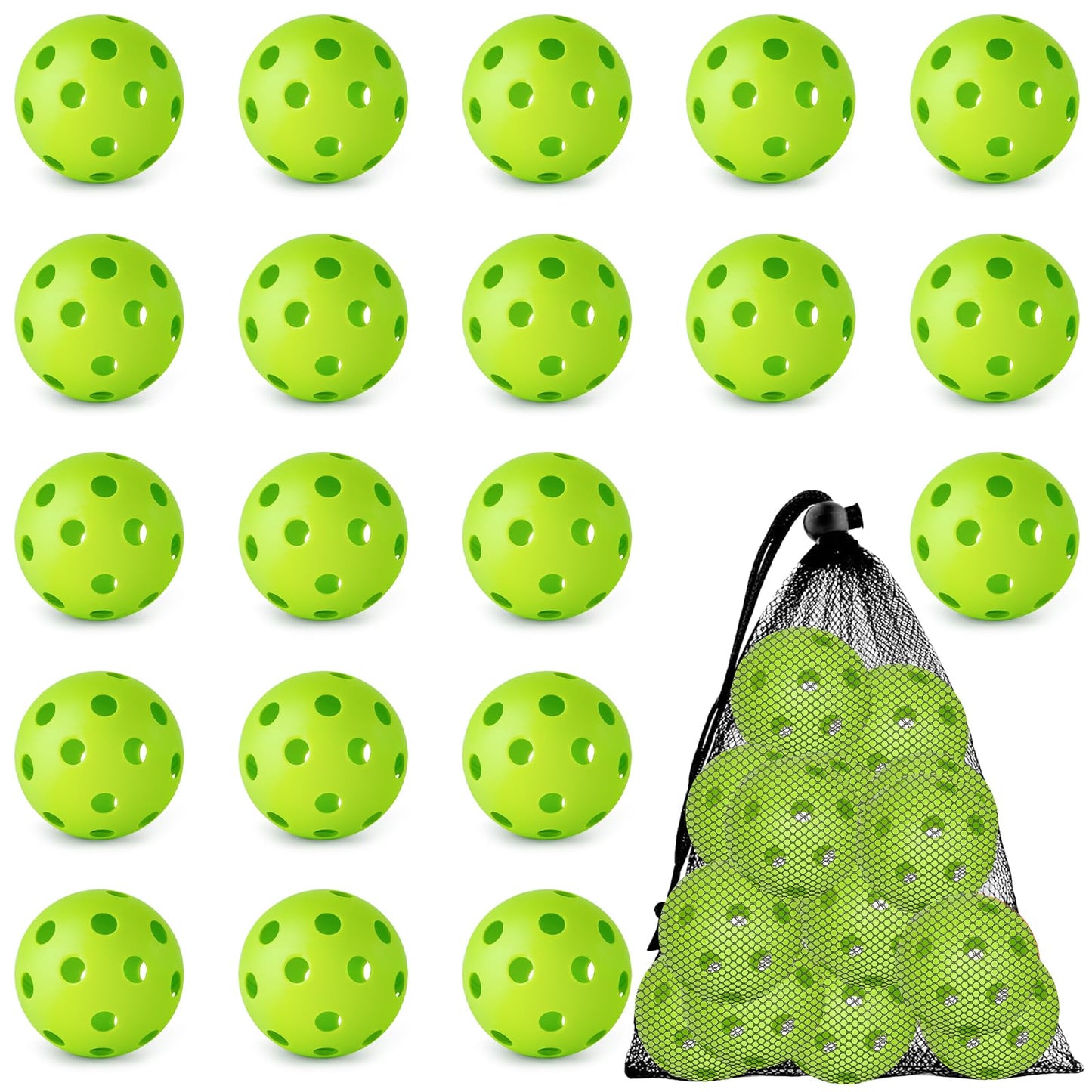 Coopay 20 Pack Baseball Practice Balls Plastic Training Balls Lightweight Hollow Softballs with a Drawstring Bag for Hitting, Baseball Training Indoor Outdoor Use (Green)