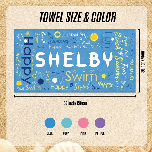 Jecivila Personalized Beach Towels with Name, Microfiber Kids Custom Beach Towel, Quick Dry Sand Free Large Towel for Pool Travel Camping Swim Vocation Essentials Adult Gift