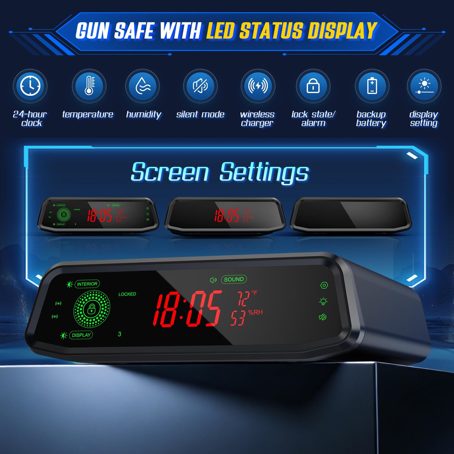 TRRKO Biometric Gun Safe for Handgun | Auto-Open Quick Access Pistol Safe with Fingerprint & Wireless Charger, Smart LED Display, Handgun Safe for Nightstand/Bedside/Home Defense(Deep Black）