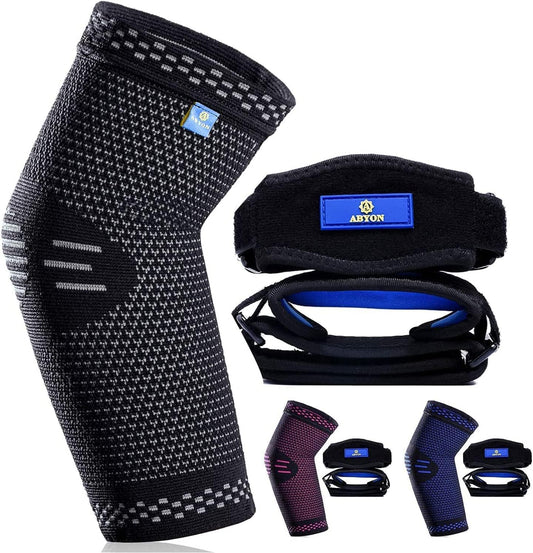 ABYON 3 Pack Professional Medical Grade Elbow Brace - Elbow Compression Sleeve (1pcs)+Tennis Elbow Brace (2pcs),Elbow Support Gear for Sports or Daily Use to Reduce Elbow Pain and Tendonitis | Tennis Elbow | Golfer's Elbow | Arthritis for Men and Women