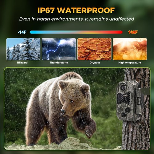 Trail Camera WiFi 84MP 4K, Game Camera with 8 Batteries and 32G SD Card, IP67 Waterproof, 130°Wide Angle, Trail Cam Sends Picture to Cell Phone Suitable for Outdoor Wildlife Detection