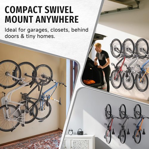 BYHUME Bike Rack Garage,Bike Wall Mount, 150° Swivel & Space-Saving Vertical Bike Hangers for Storage, Sturdy Bike Stand Holds Up to 66lbs, Easy to Install, 2 Pack