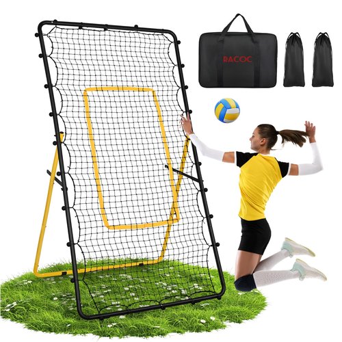 Adjustable Volleyball Rebounder Net 4x7 ft, Portable Bounce Back Volleyball Training Equipment, with Handbag, 2 Sandbags, 4 Metal Stakes for Lacrosse Rebound, for Lacrosse, Baseball, Soccer Practice