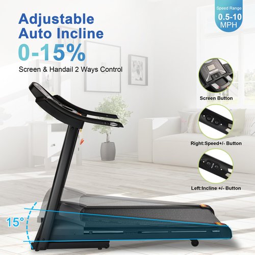 ZRNONAOZ Treadmill with 15% Auto Incline for Home, 20" Wide Running Machine, 4.0HP Folding Electric Treadmill Up to 10 MPH Speed with 25 Programs and Bluetooth Speaker, 350 LBS Capacity