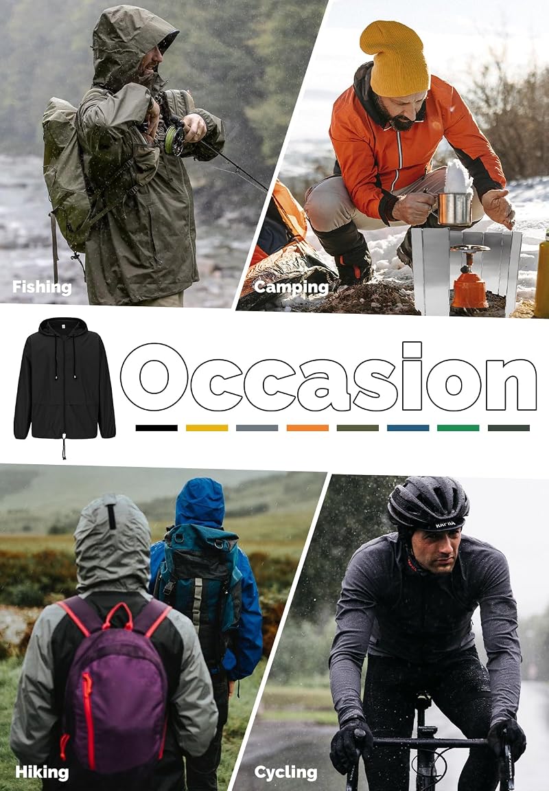 Zando Lightweight Rain Jacket for Men - Waterproof Hooded Windbreaker, Black XL