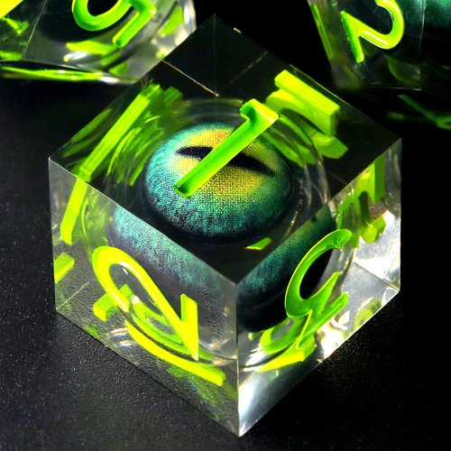 FONVGOGO Dragon Eye DND Dice Set, 7 Piece Liquid Core D and D Dice for Role Playing, Sharp Edge Resin Dungeons and Dragons Polyhedral D and D Dice with Box (Green)