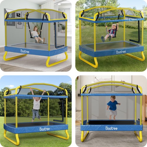 6.5FT Rectangle Trampoline for Kids, 78”ASTM Approved Recreational Trampolines with Swing, Small Toddler Trampoline with Safety Enclosure Net, Outdoor and Backyard, Gifts for Children & Boys & Girls