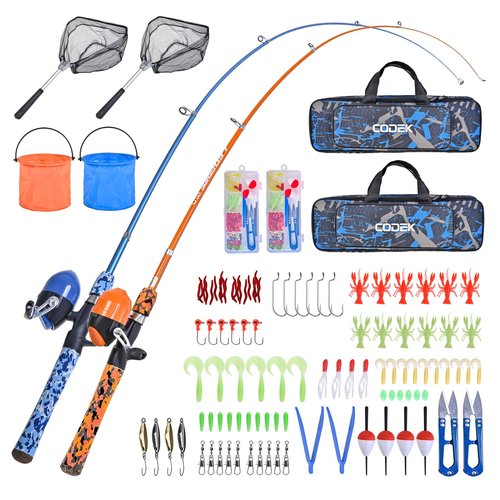 CODEK Kids Fishing Pole Set with Full Starter Kits 2 Set Portable Telescopic Fishing Rod and Reel Cambos for Boys Girls Toddler Youth Age Beginner Little Children Junior Anglers