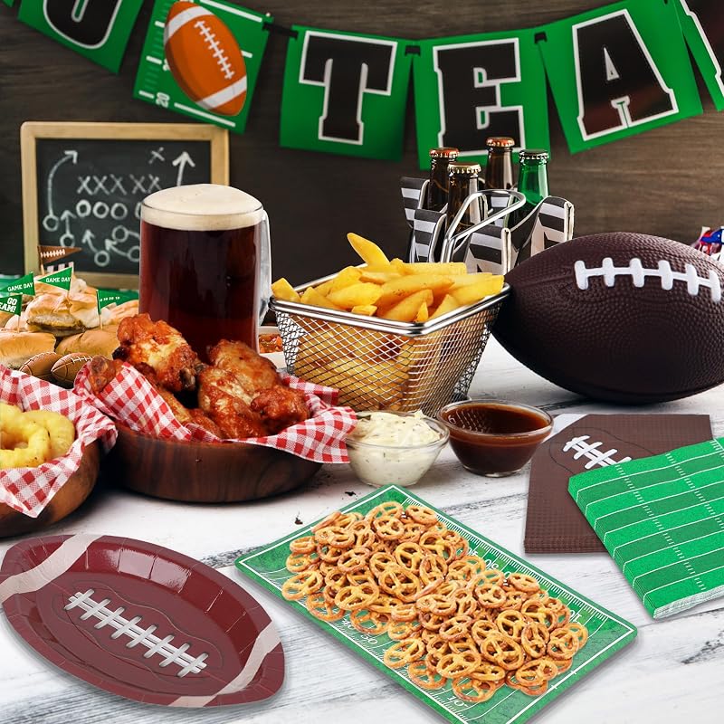 Football Theme Disposable Plates & Napkins Set for 48 Guests – 96 PCS Party Supplies