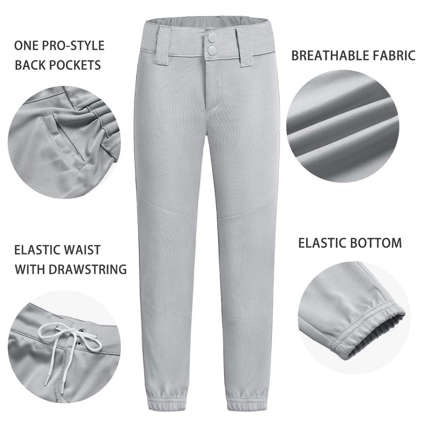 QBK Toddler Baseball Pants Youth Softball Pants Kids Tee Ball Pants for Boy Girl Gray 8-9Y