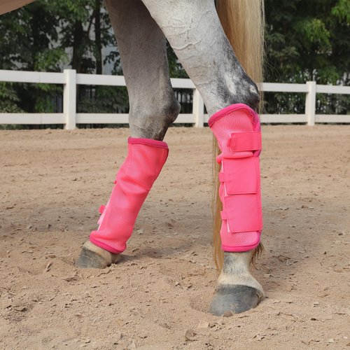 Gallopoff Fly Boots for Horses Set of 4, Non-Slip Horse Fly Boots, Comfy Airflow Mesh, No More Stomping & Horsefly Nuisance Pink Full