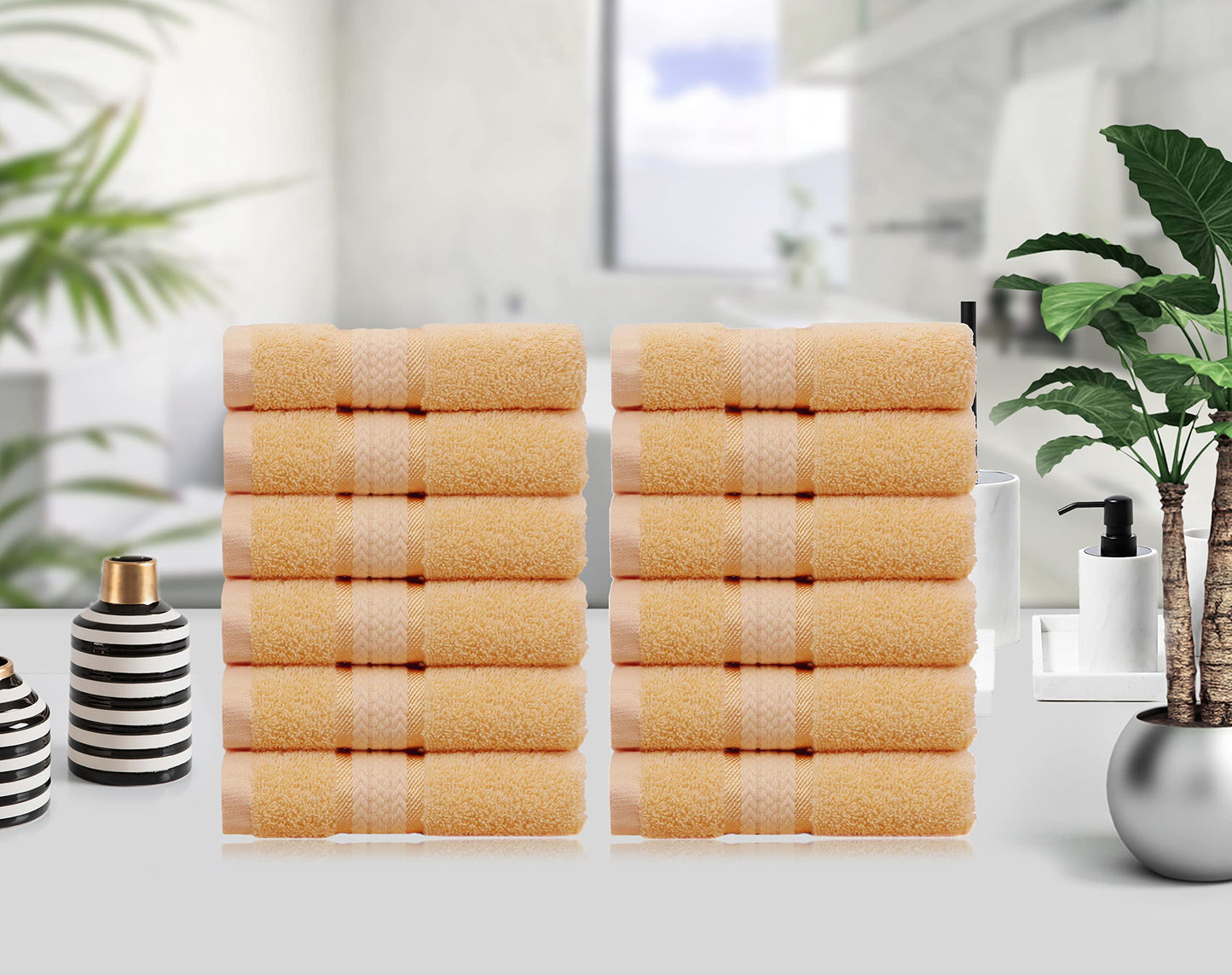 COTTON CRAFT Ultra Soft Wash Cloth - Set of 12 Pure Cotton Plush Absorbent Quick Dry Easy Care Bathroom Face Towel - Everyday Luxury Hotel Spa Gym Pool Shower Beach Kitchen Travel Dorm - 12x12- Yellow