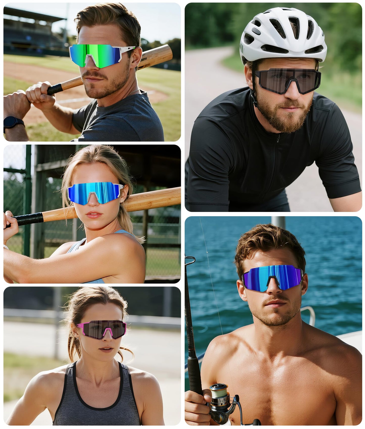 STORYCOAST Sports Running Sunglasses for Men Women Cycling Driving Fishing Bike Sunglasses Polarized UV400 Protection 3Pack Matte Black/Gray+Matte Black/Ice Blue+Matte Black/Purple