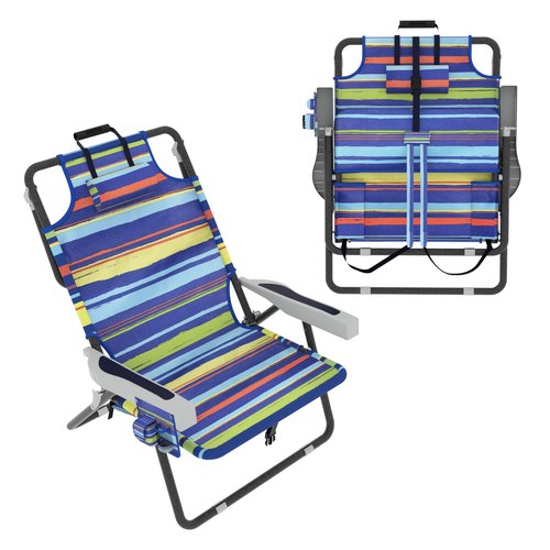 Yardenaler Outdoor Beach Foldable Chaise Lounge Chair with Detachable Pillow & Pocket, Portable Tanning Chair with 5 Position Adjustable Back, Beach, Pool and Camping, Multi Color