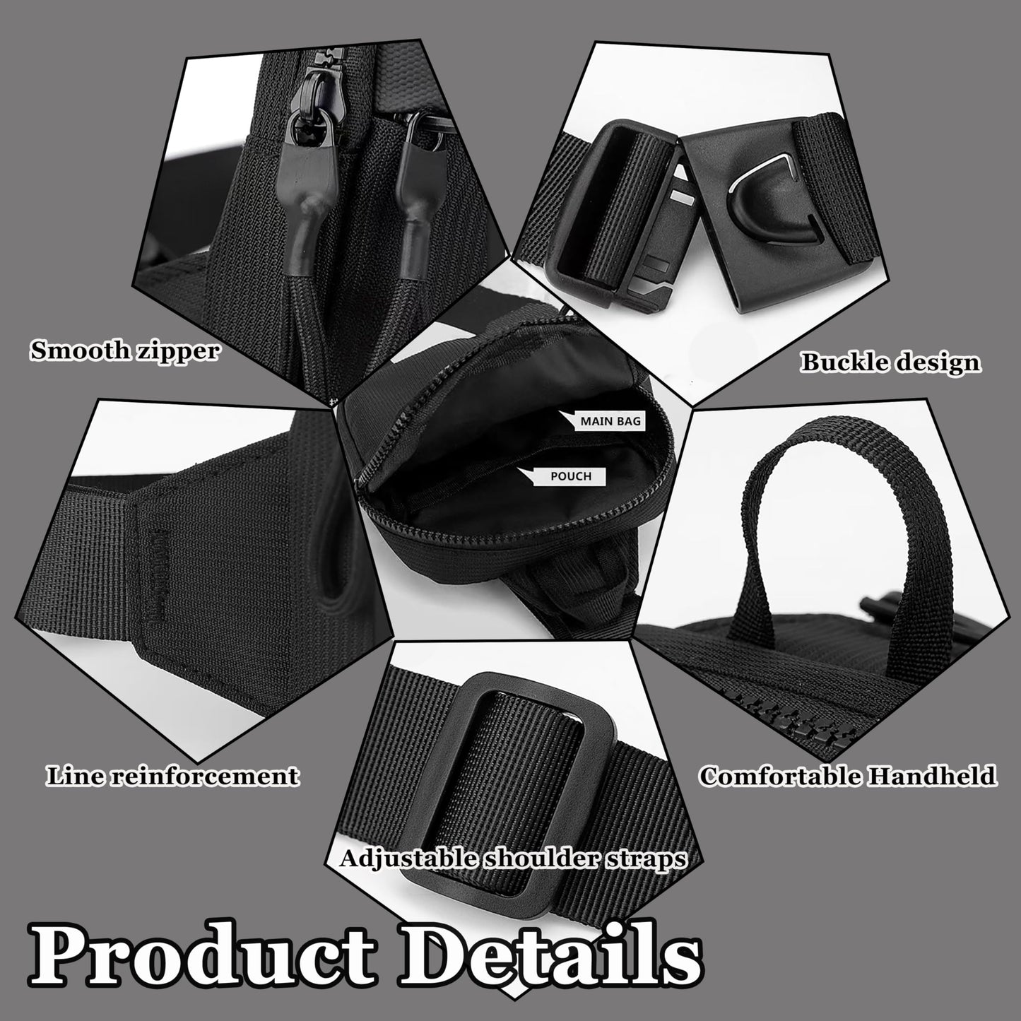 Men's and Women's Mini Sling Bag - Double Pocket Waterproof Crossbody Bag, Suitable for Hiking and Sports Running Backpacks