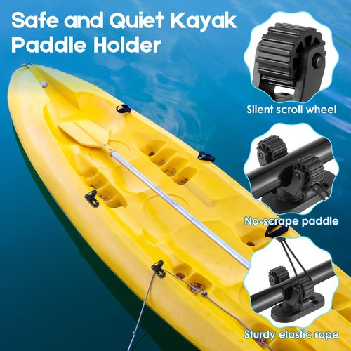 Saillong 2 Set Kayak Paddle Holder & Kayak Track Kit, Secure Paddle Holder with Elastic Strap, Low Profile Track with Reliable Edges for Fishing Rail Mount Accessories