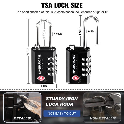 Kinghardcase 2 Pack TSA Approved Gun Locks, 4 Digit Combination Locks for Gun Case, Ammo Box, Rifle Bag, Luggage, Durable Resettable Locks with Long Locking Hook, Zinc Alloy, Travel Security