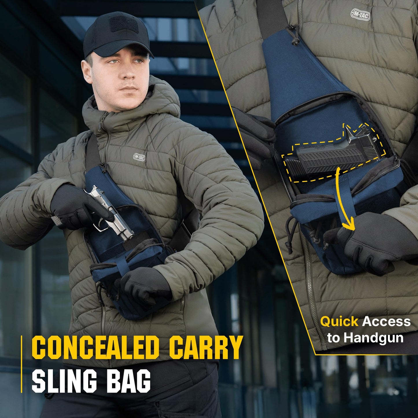M-Tac CCW Sling Bag for Men & Women - EDC Shoulder Bag Tactical - Crossbody Concealed Carry Bag - Mens Chest Pack (Blue Loop Panel)