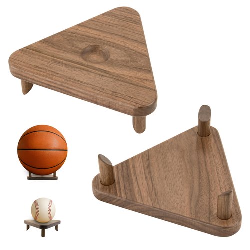 Solid Walnut Ball Display Stand – Basketball Holder, Football Stand, Soccer Ball Display Rack – Premium Wood Sports Memorabilia Display Holder – Triangle Ball Stand for Autographed Balls