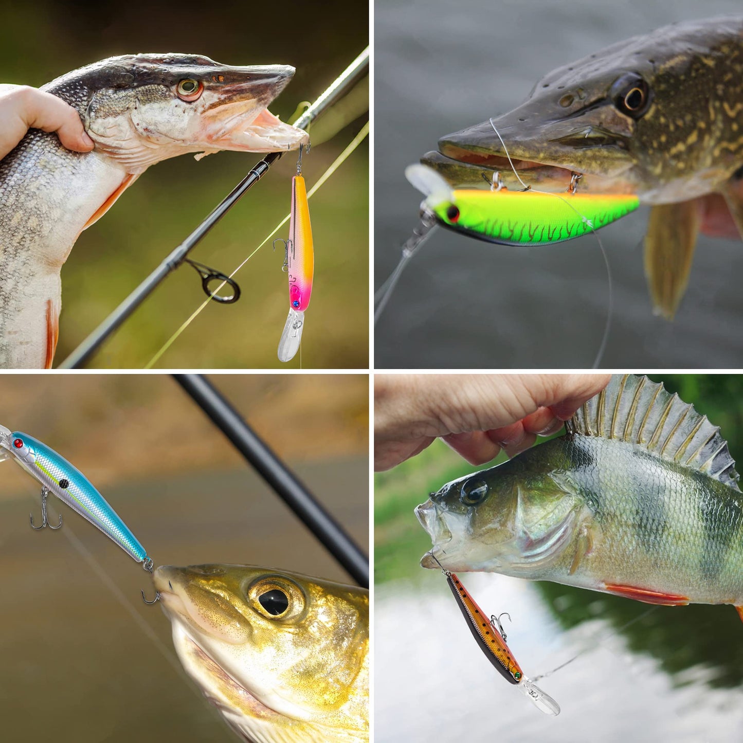 Crankbait Minnow Fishing Lures,10pcs Plug Lure with Treble Hooks Hard Baits Swimbaits 3D Fishing Eyes Life-Like Bass Crank Bait for Trout Bass Perch Fishing 5.07inch