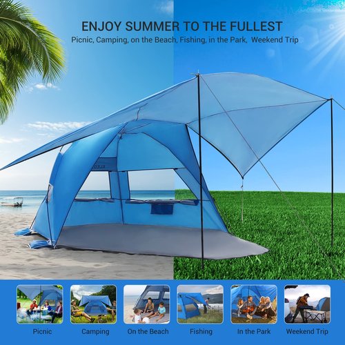 Elegear Beach Tent with 360° Removable Canopy, 4-6 Person Pop Up Sun Shade Shelter, UPF 50+ Automated Installation Double Silver Coating Portable Lightweight Beach Cabana for Beach/Camping/Outdoor