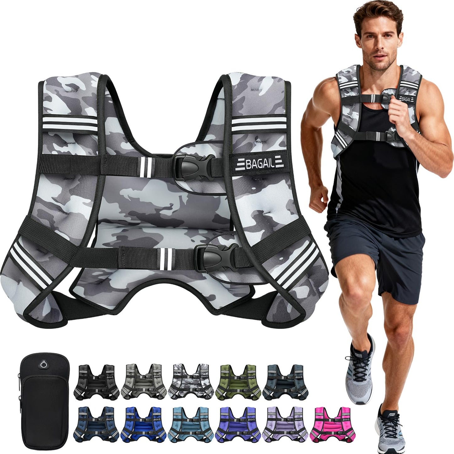 BAGAIL Comfort-Fit Weighted Vest for Woman, Even Weight Distribution, Faster Weight Loss, No-Chafe or Bounce for Walking & Running with Detachable Phone Pouch & Reflective Stripes (Available 5-30lbs)