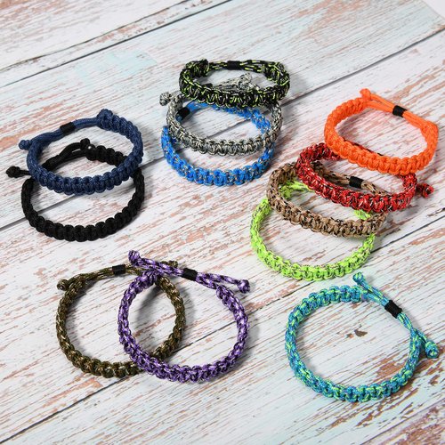 Lorfancy 12 Pcs Paracord Bracelets for Men Boys Kids Survival Bracelet Teen Adjustable Friendship Braided Bracelets Outdoor Camping Climbing Gift