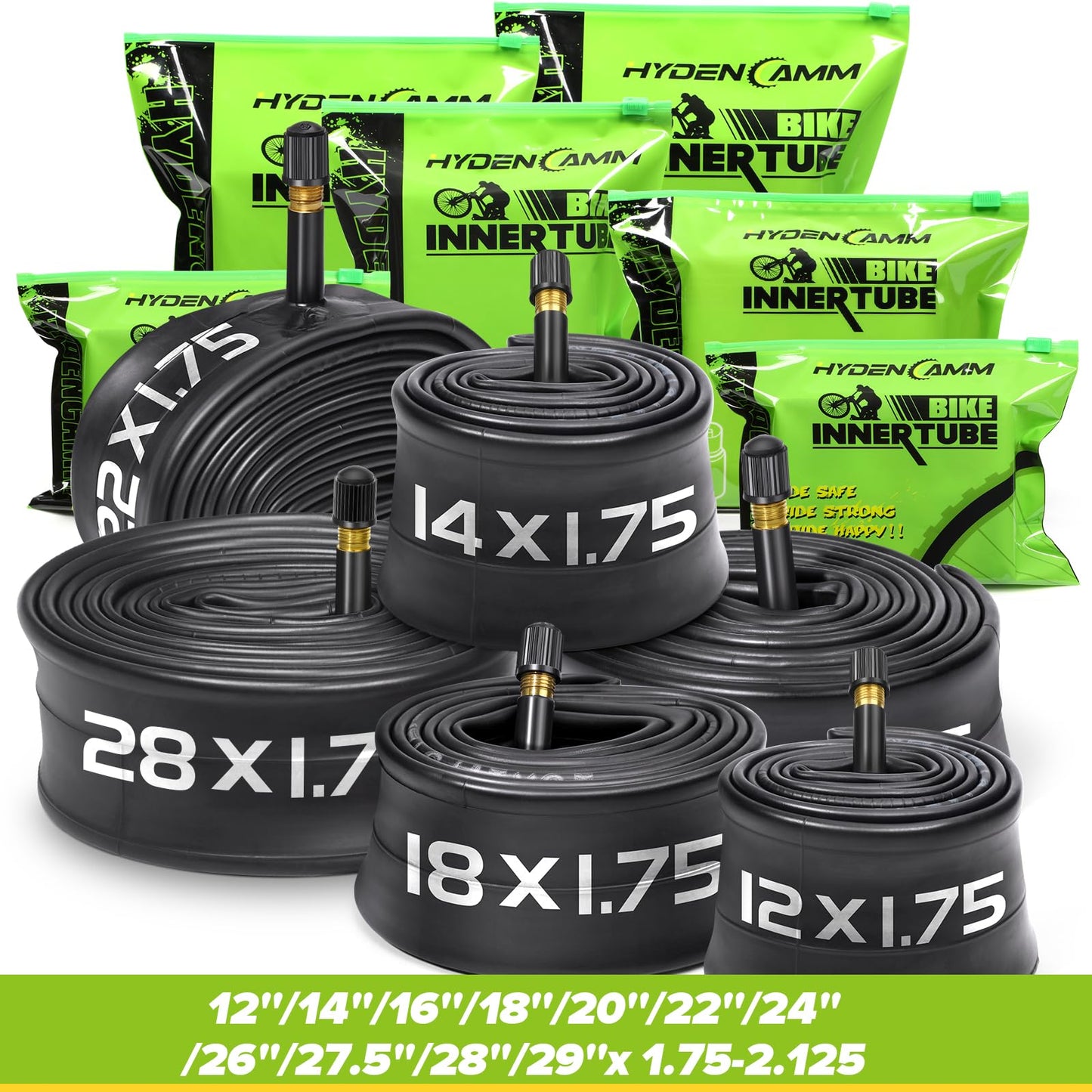 Hydencamm 2 Pack 22 Inch Inner Tube Fit 1.75/1.95/2.125 with 32mm Schrader Valve, 22×1.75/2.125 with 2PCS Levers, 22” Bicycle Inner Tube Compatible with Kids/Road Bikes (2 of One Size)