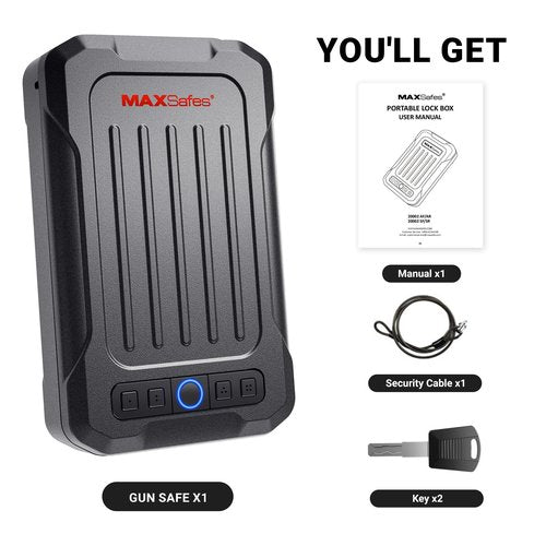 MAXSAFES Portable Pistol Safe Biometric Gun Safe with Keys Quick Access Smart Fingerprint Handgun Safe, Keypad for Cars, Travel, Nightstand, Bedside 20002-SF