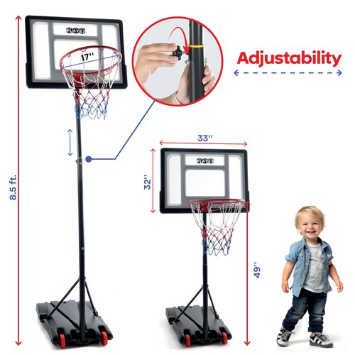 Kids Basketball Hoop Outdoor - 33 inch Backboard, 70-84in Adjustable Height, Portable Basketball Hoops & Goals for Kids/Teenagers/Youth in Backyard/Driveway/Indoor - Fillable Base