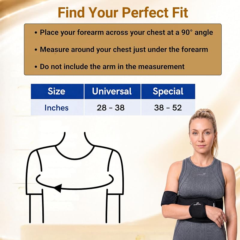 Shoulder Immobilizer Arm Sling with Adjustable Belt - Clavicle Support Brace, 28-38 in - Black