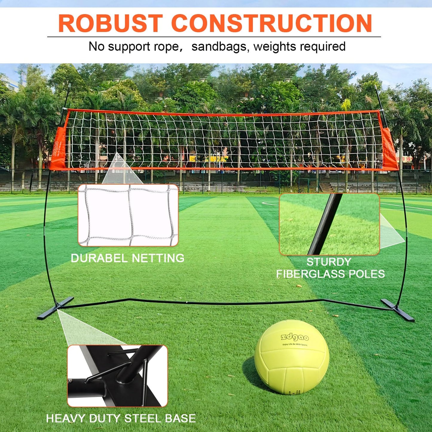 12FT Portable Volleyball Training Net for Hitting or Serving Drills, Outdoor & Indoor Freestanding Volleyball Practice Net with Height Adjustable, Glow in Dark Ball, Carry Bag